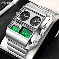 LIGE Brand Creative Men Watch Dual Display Quartz Watch For Men Stainless Wristwatch Sport Waterproof Military Watch Date Clock