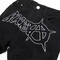 Jean déchiré noir rétro pour hommes, pantalon à jambes droites, Patch pentagramme, décontracté, automne et hiver 4