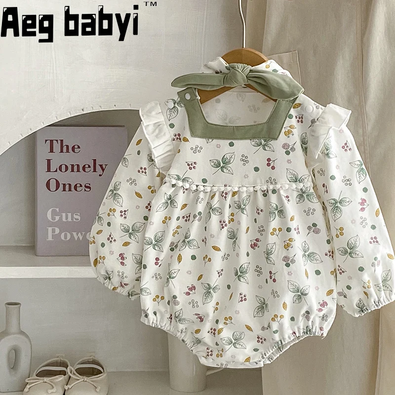 

Spring Baby Girls Rompers Ruffles Long Sleeve Romper Cotton Flower Print Newborn Infant Girls Bodysuit Clothes Jumpsuit 0-24M