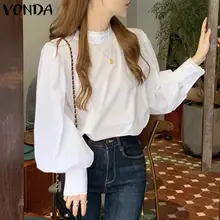 

Women Long Sleeved Button Up Shirts VONDA 2022 Ladies Pleated Tops Blusas Femininas Casual O Neck OL Office Shirts Female