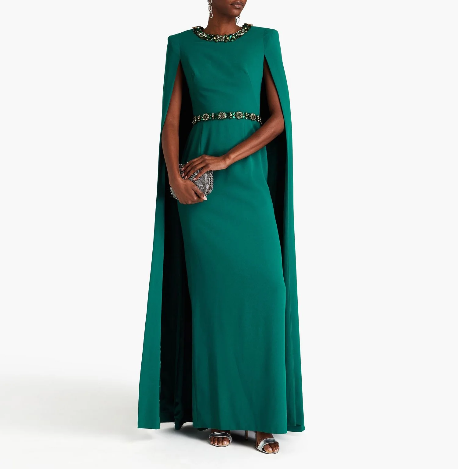 

ROSELLA Olive Green O Neck Beaded Evening Dresses With Long Cape Sleeves Ankle Length A Line Formal Occasions Dress New 2024