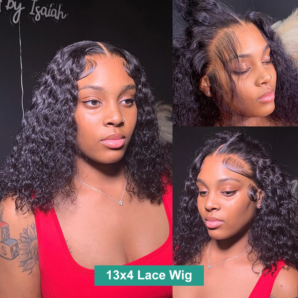 HD Deep Wave Curly 220% Transparent 5x5 Glueless Ready To Go Wear Bob 13x6 Lace Front Human Hair Wigs 13x4 Lace Frontal Wig
