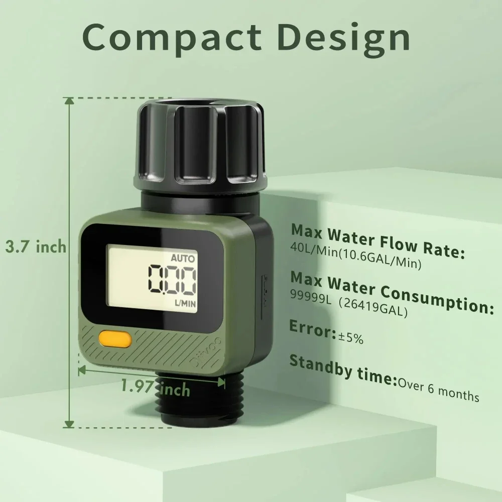 Diivoo Digital Water Flow Meter IP54 Highly Accurate Measurement of Water Consumption for Outdoor Garden Watering Tanks