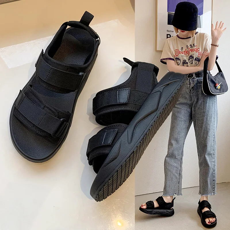 Women Sport Thick Comfort Sandals 2024 Summer New Fashion Flat Sports Sandals Velcro Open Toe Outdoor Beach Sandals