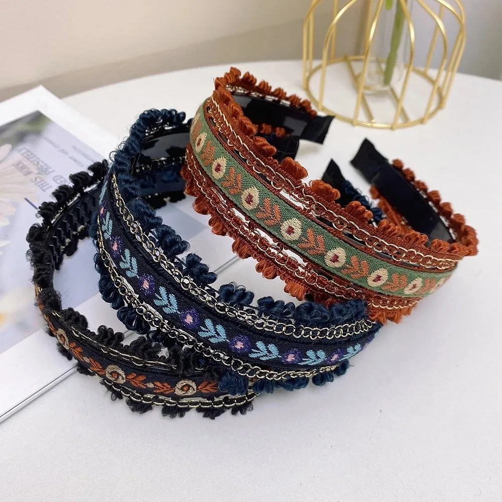 Neues Boho-Stickerei-Stirnband im Retro-Stil, breiter Kopf, Hoop-Kopfschmuck für Damen und Mädchen – Detail 3