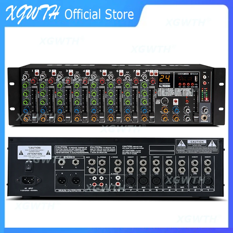 캐비닛 내장 랙 믹서 사운드 오디오 믹싱 콘솔, 24 DSP 디지털 효과, 블루투스 USB MP3 DJ 잔향 콘솔