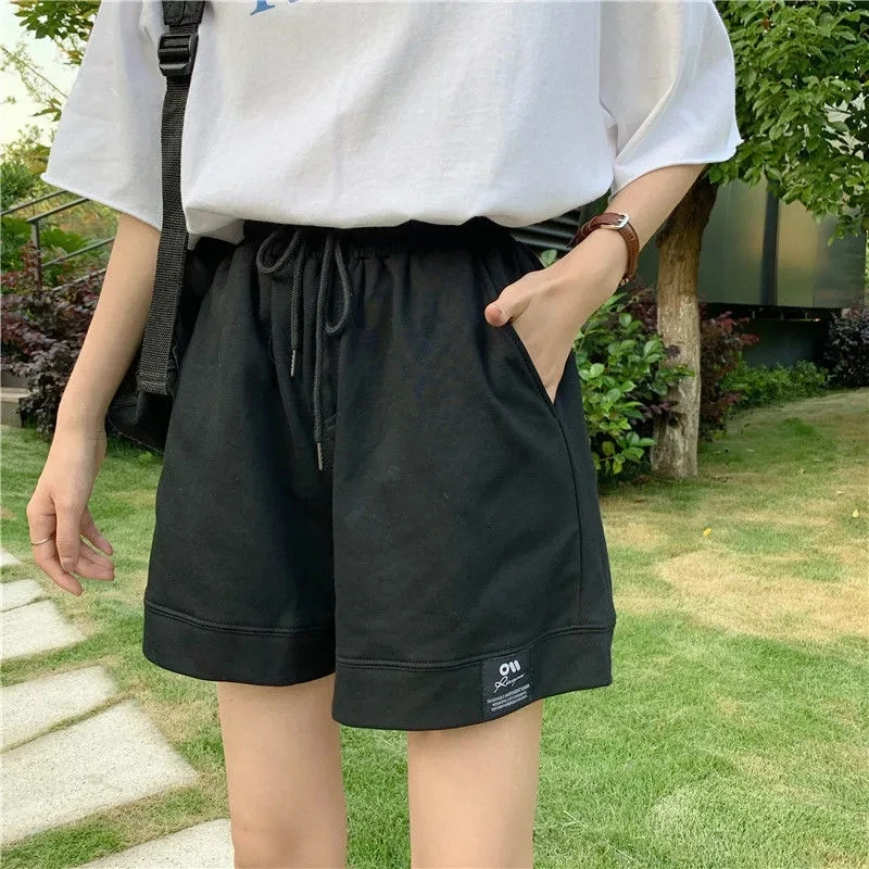 black denim shorts High street Shorts Loose High Waist Big Size Fashion Beach Shorts y2k Casual Elastic Waist Lace Up Sports Summer Women Shorts short shorts