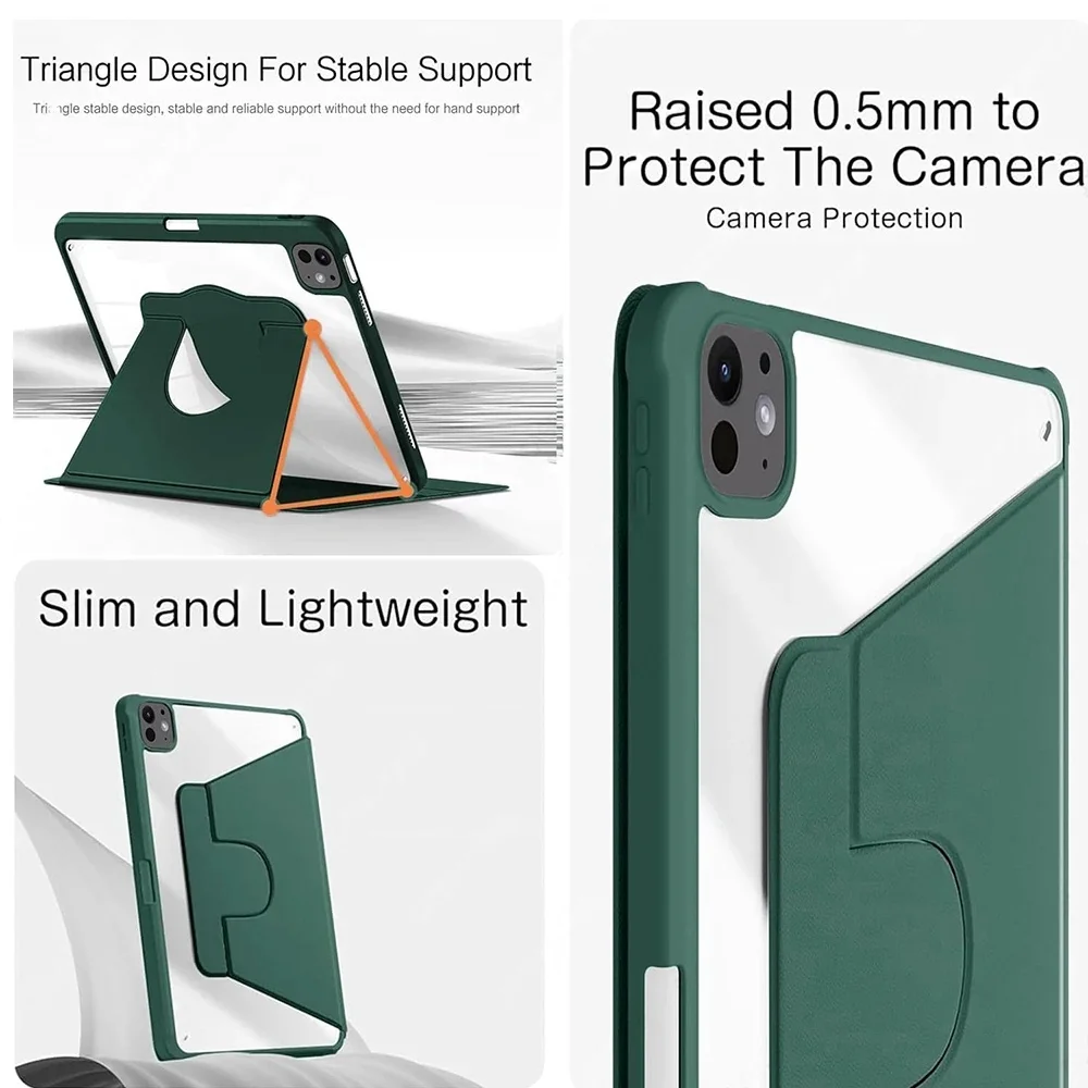 360° Rotating Stand Tablet Case with Clear Acrylic Back and Pen Slot