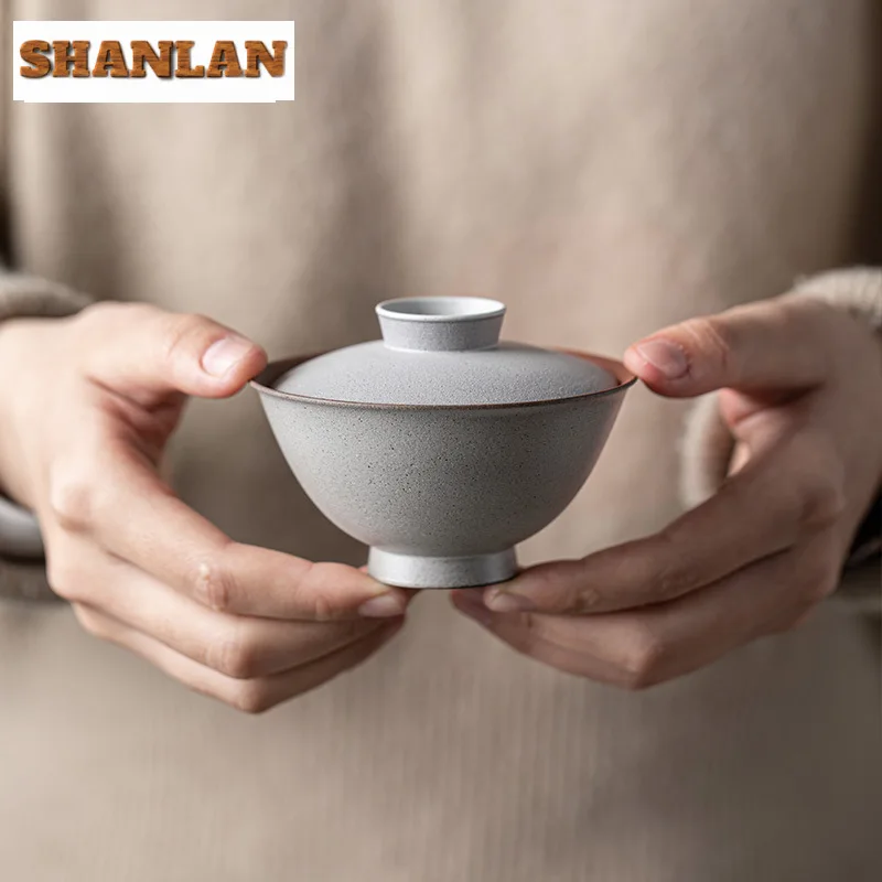 100ml Handmade Coarse Pottery Anti Scalding Gaiwan Antique Tea Tureen Household Tea Making Cover Bowl Chinese Set Ornaments