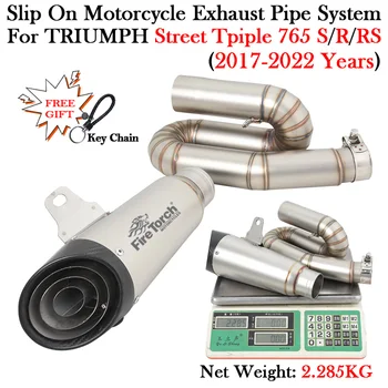 For TRIUMPH STREET TRIPLE 765 S R RS 2017 - 2022 Carbon Fiber Exhaust Pipe Modify Muffler DB Killer Escape Moto Double Catalyst