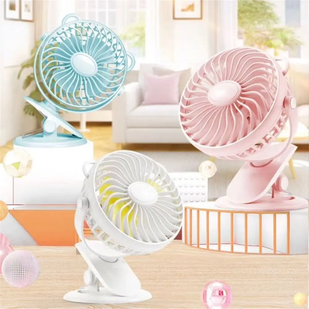 

Summer Mini Stroller Clip Fan Rechargeable Hand Fan with Head Shaking Desktop Table USB Portable Fan