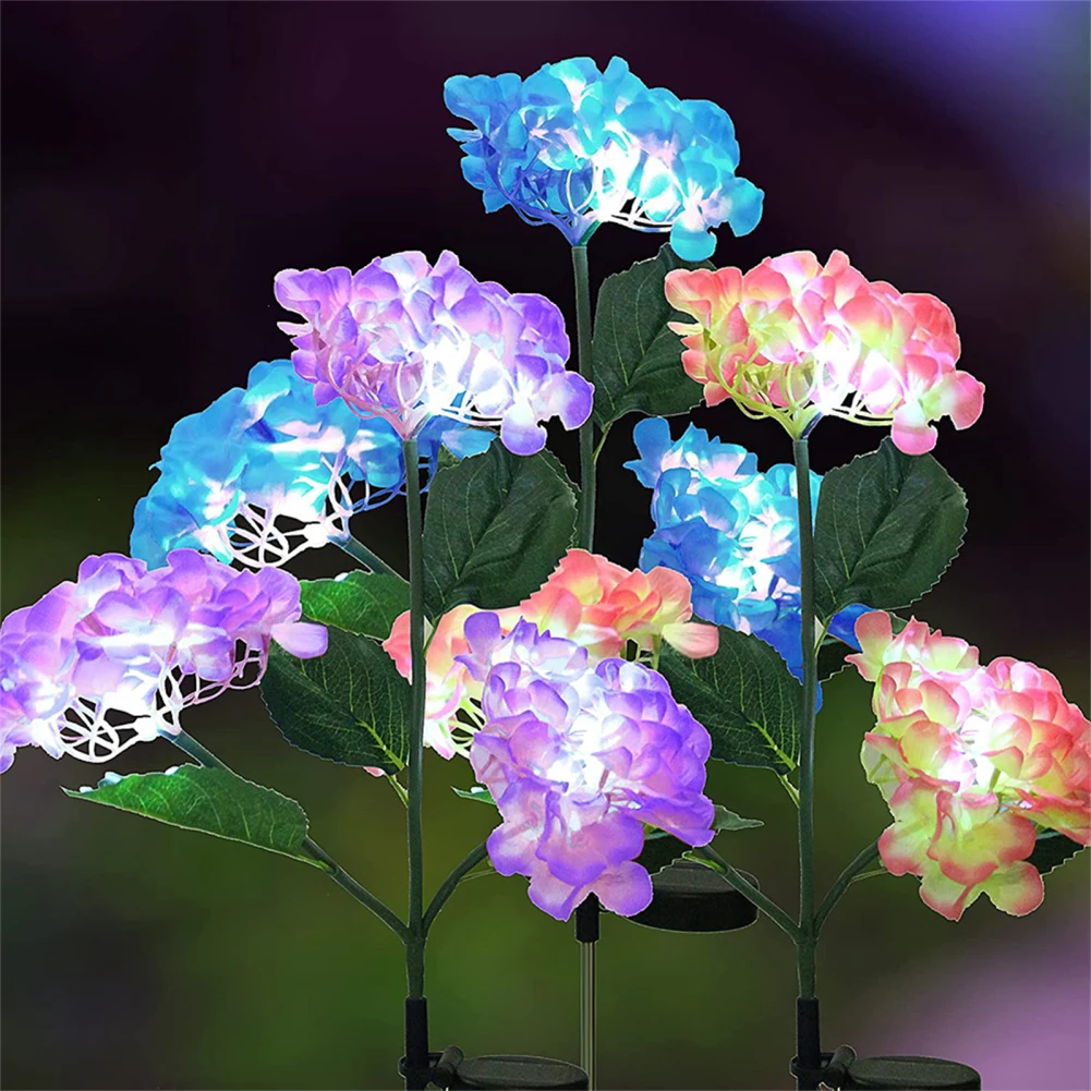 

Solar LED Lights 3-Head Hydrangea Rose Flower Outdoor Garden Waterproof Stake Lights For Pathway Garden Backyard Lawn Decoratiol