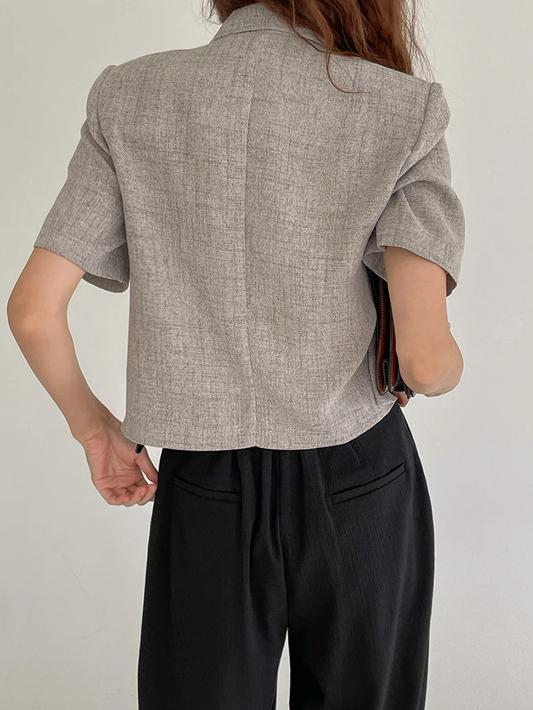 QOERLIN Design Summer New Cropped Blazers Women Elegant Short Sleeve Jacket Ladies Short Coat Chic Notched Single-Breasted Coat