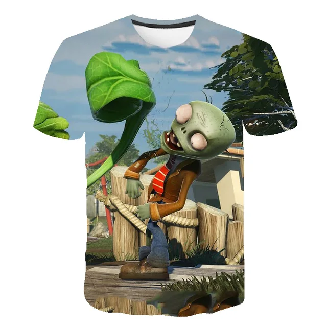 Boys Girls 3D Short Sleeve T-Shirt Plant Zombie Print T-Shirt Girls Cartoon T-Shirt 3-14 Years Old Anime T-Shirt TX-s478