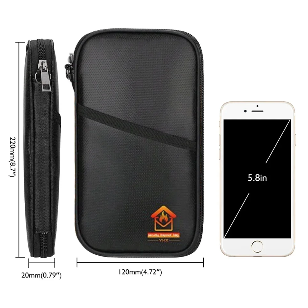 내화 여권 RFID 차단 재료 거치대 여권 파우치, 방수 지퍼, 멀티 구획 영역 정리함 가방