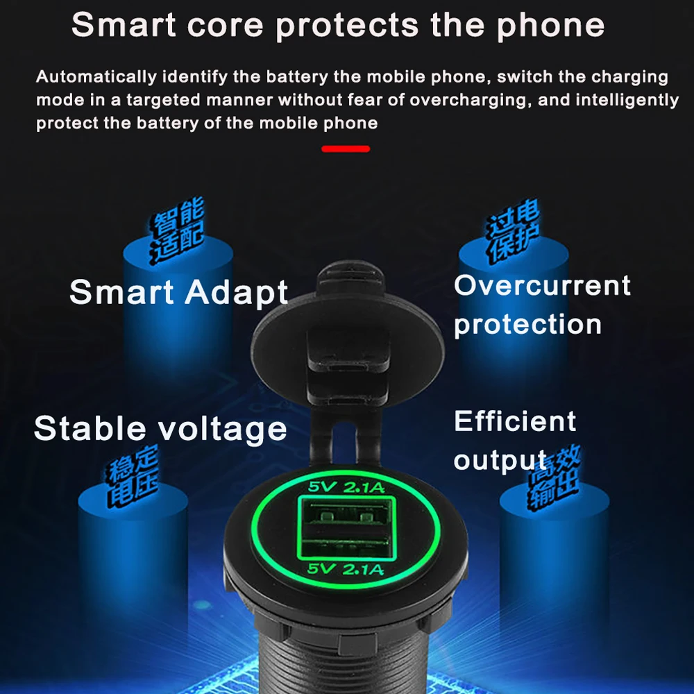 Universal Waterproof  4.2A Dual USB Fast Charger Car Cigarette Lighter Socket  DC12V-24V for Marine RV Boat Motorcyc