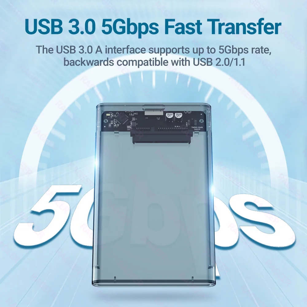 RAGEER 2.5인치 하드 드라이브 인클로저 - 공구 없이 설치, USB 3.0 UASP 지원, 2.5인치 SATA SSD 및 HDD용 5Gbps 속도, 플러그 앤 플레이 지원