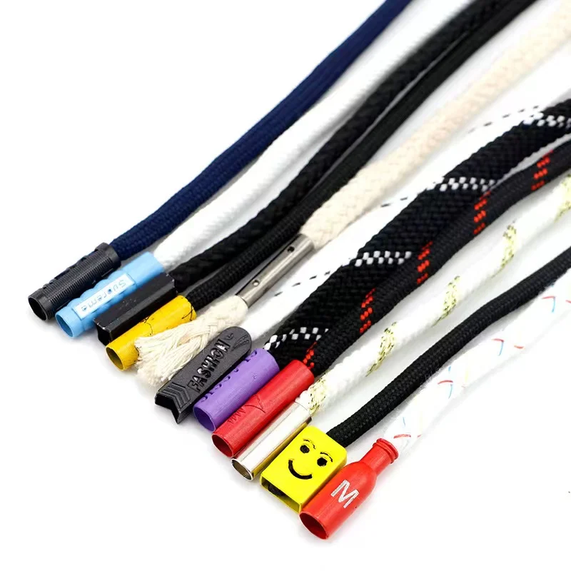 

Black Round Flat Shoelaces Men Women Sport Sneakers Canvas Shoes Martin Boots Personality Wild Metal Decorative Head
