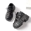 Fashion Women Punk Platform Shoes for Woman's Lace-Up Round Toe Metal Decoration Thin Heels Sneakers Gothic Party Nightclub Shoe 5