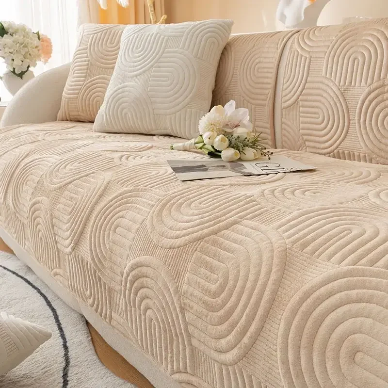 Thicken Plush โซฟาลื่นโซฟาสีทึบโซฟาผ้าเช็ดตัวโซฟา Slipcover Pad สําหรับห้องนั่งเล่นเฟอร์นิเจอร์ป้องกัน 1