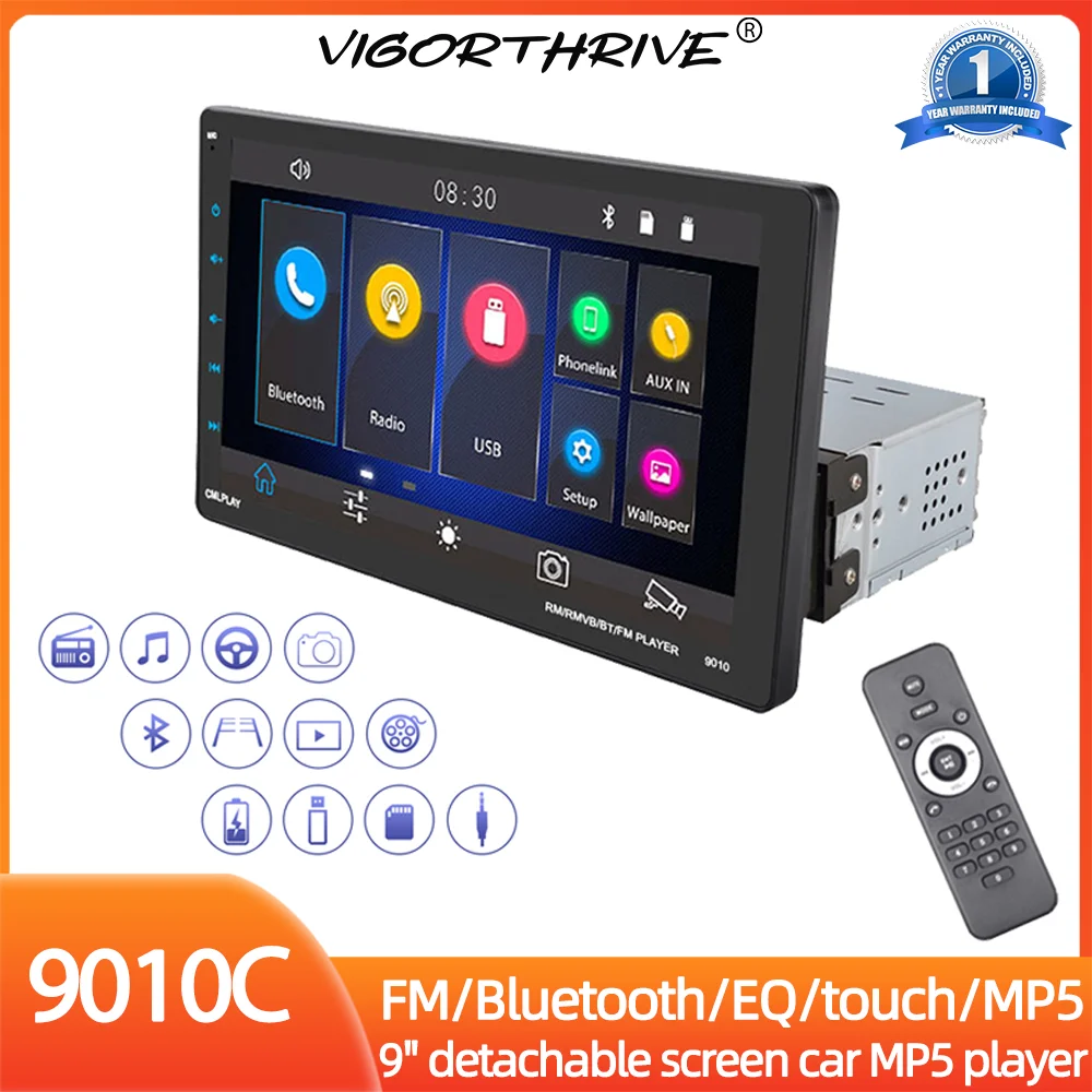 Vigorthrive 9" Touch Screen Car Radio Multilanguage FM 12V Colorful