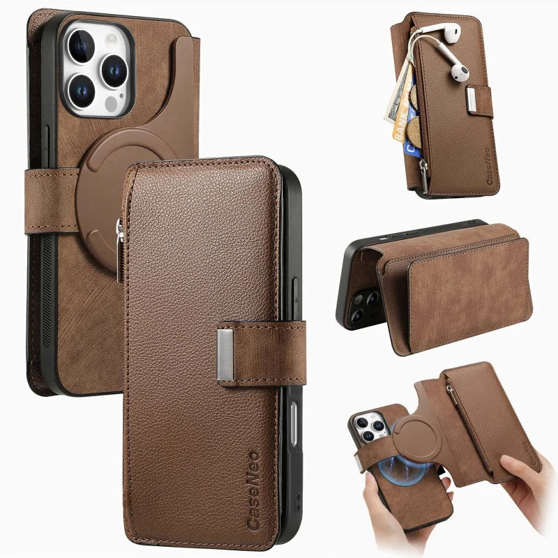 Versatile Leather Wallet Phone Case with Multi Card Slots and Retro Buckle Cover
