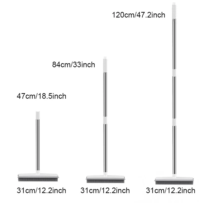 Rubber Broom Carpet Rake with Squeegee Long Handle for Pet Hair Fur Remover Broom for Fluff Carpet Hardwood Floor No Scratch BEST SELLERS