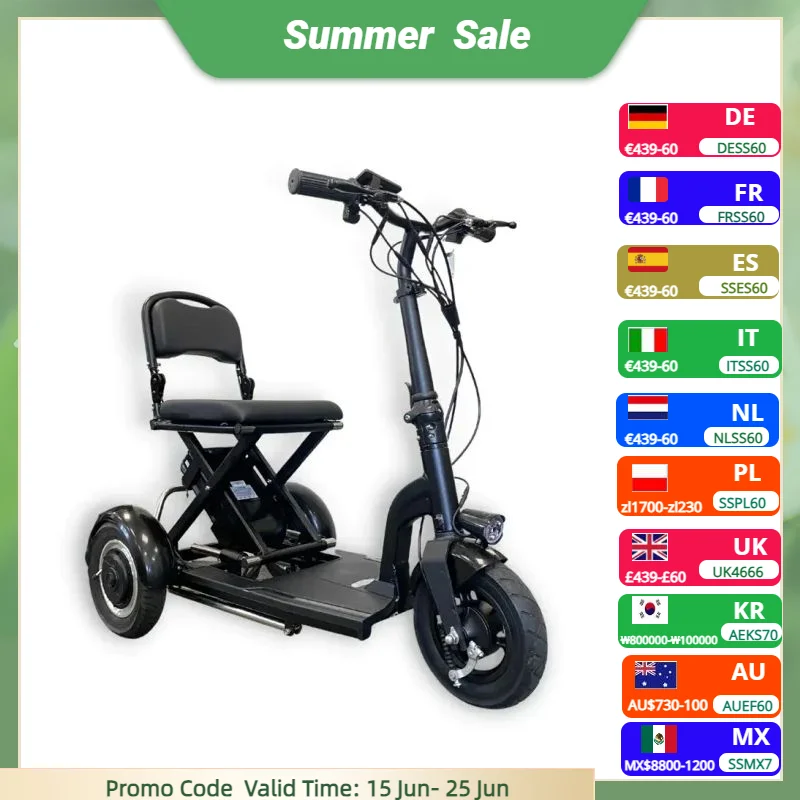 3 Wheel Travel Mobility Scooter For Seniors Foldable Lightweight 600W Dual Motor Adult Electric Tricycle Scooter For Elderly