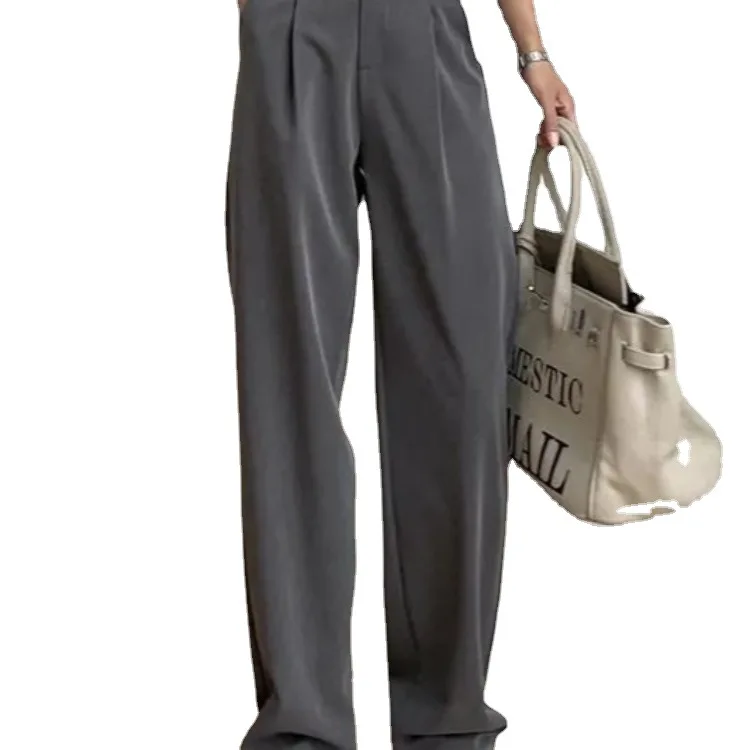 Casual Loose Pockets Straight Female Trousers Casual High Waist Women Long Pants 2024
