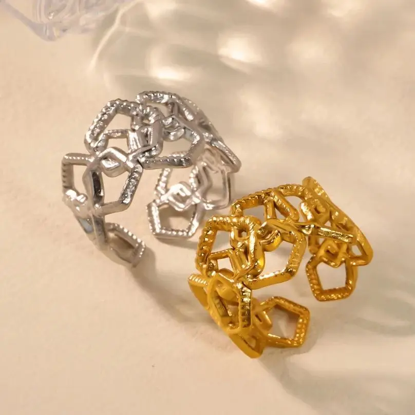 Stainless Steel Geometric Hollow Ring for Women