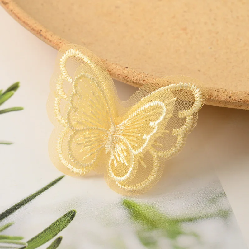 Organza Butterfly Accessories 20PCS/Lot Double Layer Colourful Organza Butterfly Patch DIY Tulle Fabric Butterfly Headdress Sticker Accessories