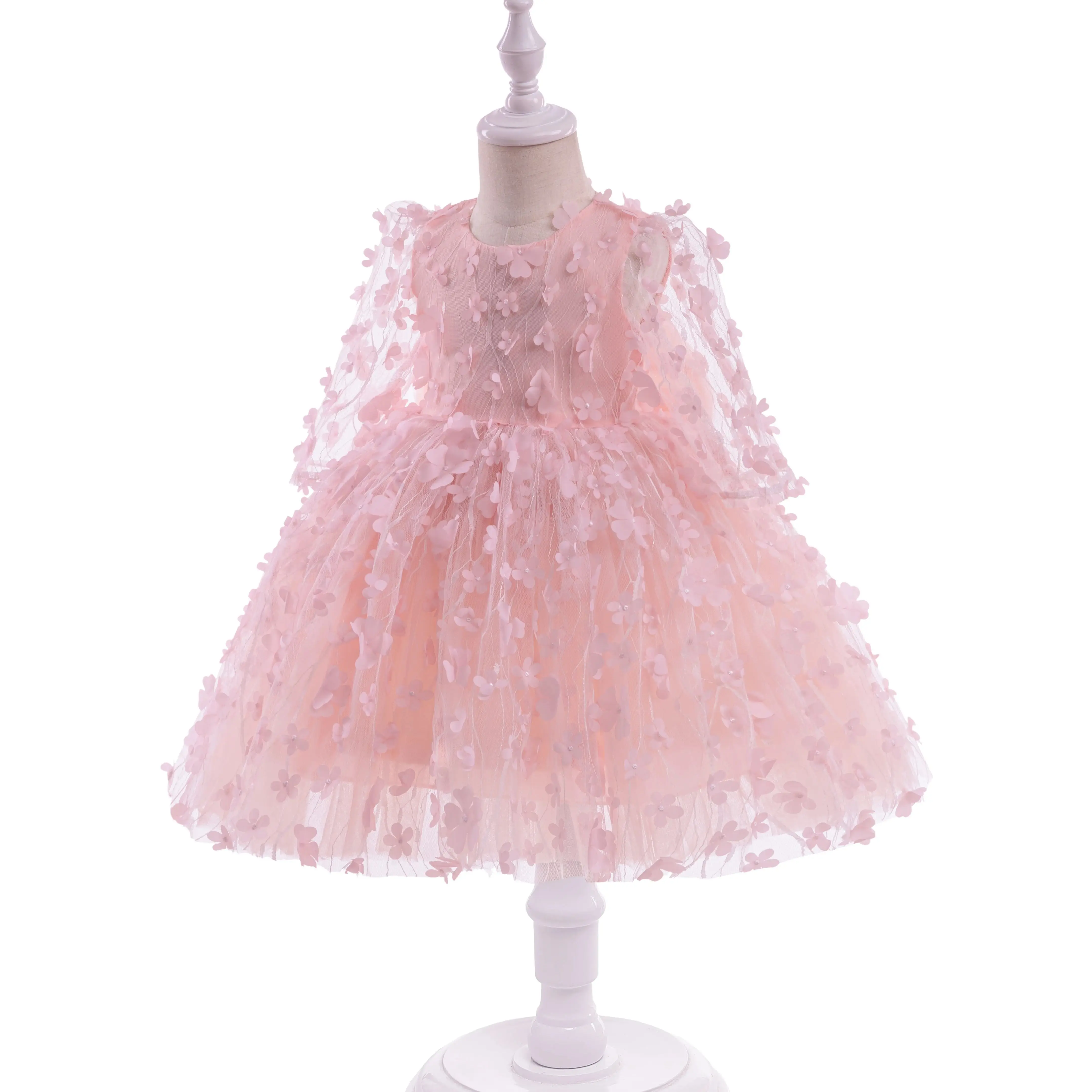 green emerald velvet dress Elegant Baby Girl Flower Girl Dress Toddler First Birthday Party Princess Dress, Pink / 5-6 Years (130cm)