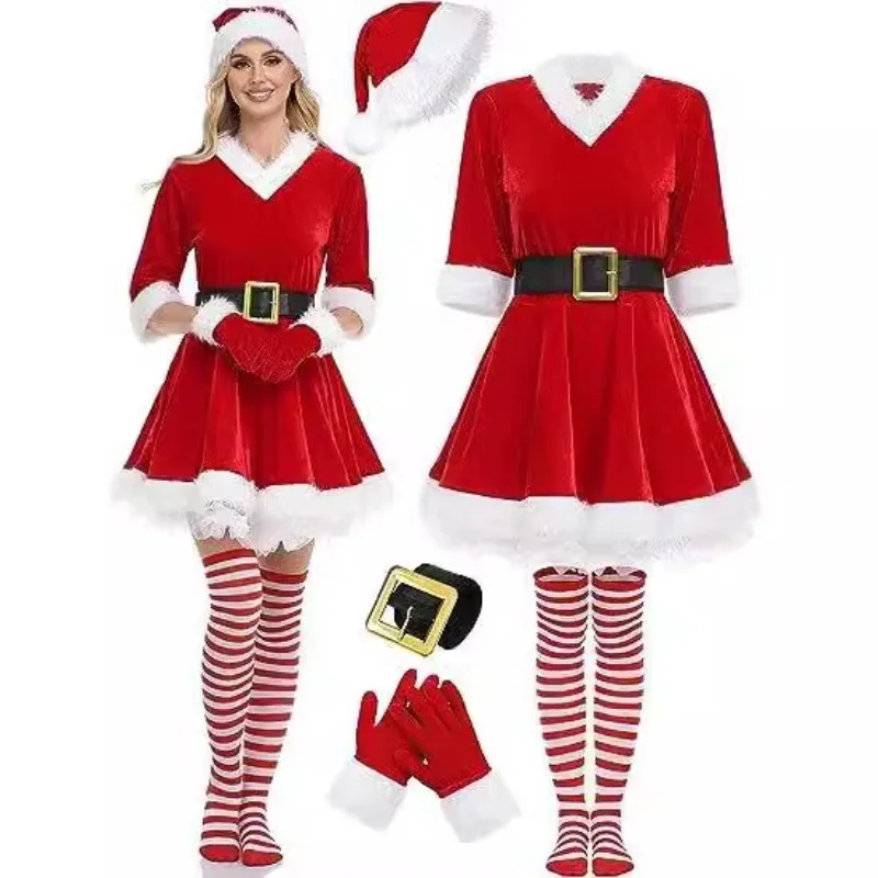 Santa Xmas Women's Cosplay Costume / Fashion Party Dress with Hat and Belt for Dress Up