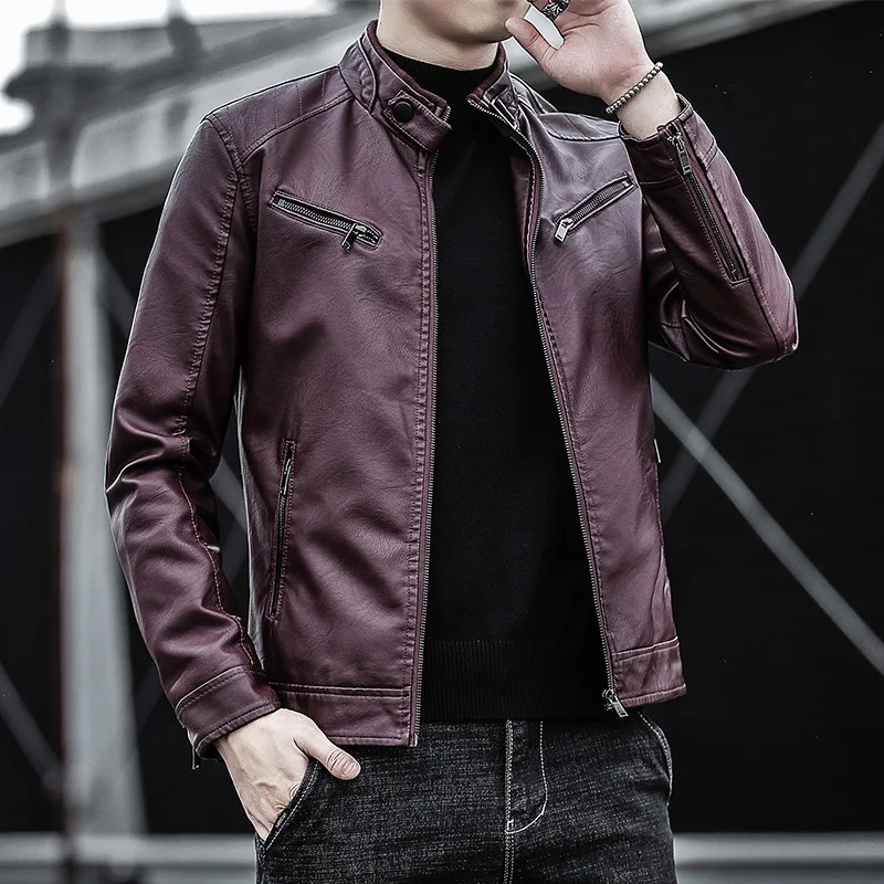 Spring Leather Jacket Men 2024 Version Trendy and Handsome Youth High-end Leather Jacket Men Spring and Autumn Men