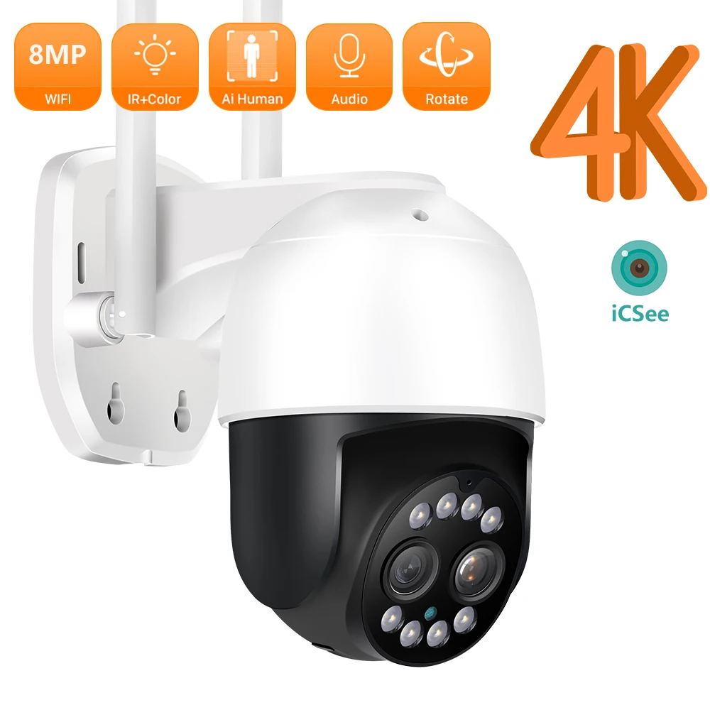 

IP-камера с двумя объективами, 4K, 8 Мп, PTZ, Wi-Fi, 2,8-12 мм, 8-кратный зум