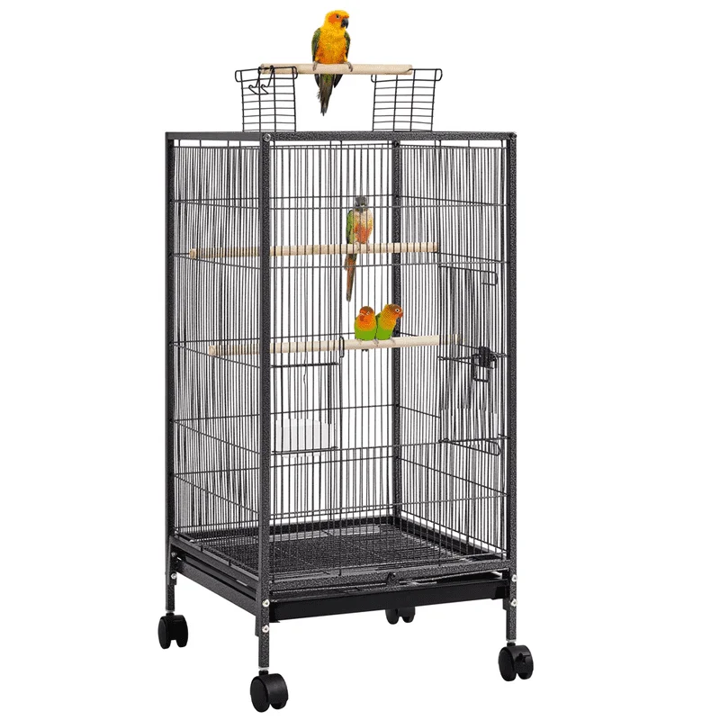 

40-Inch Open Top Parakeet Cage with Rolling Stand, Black
