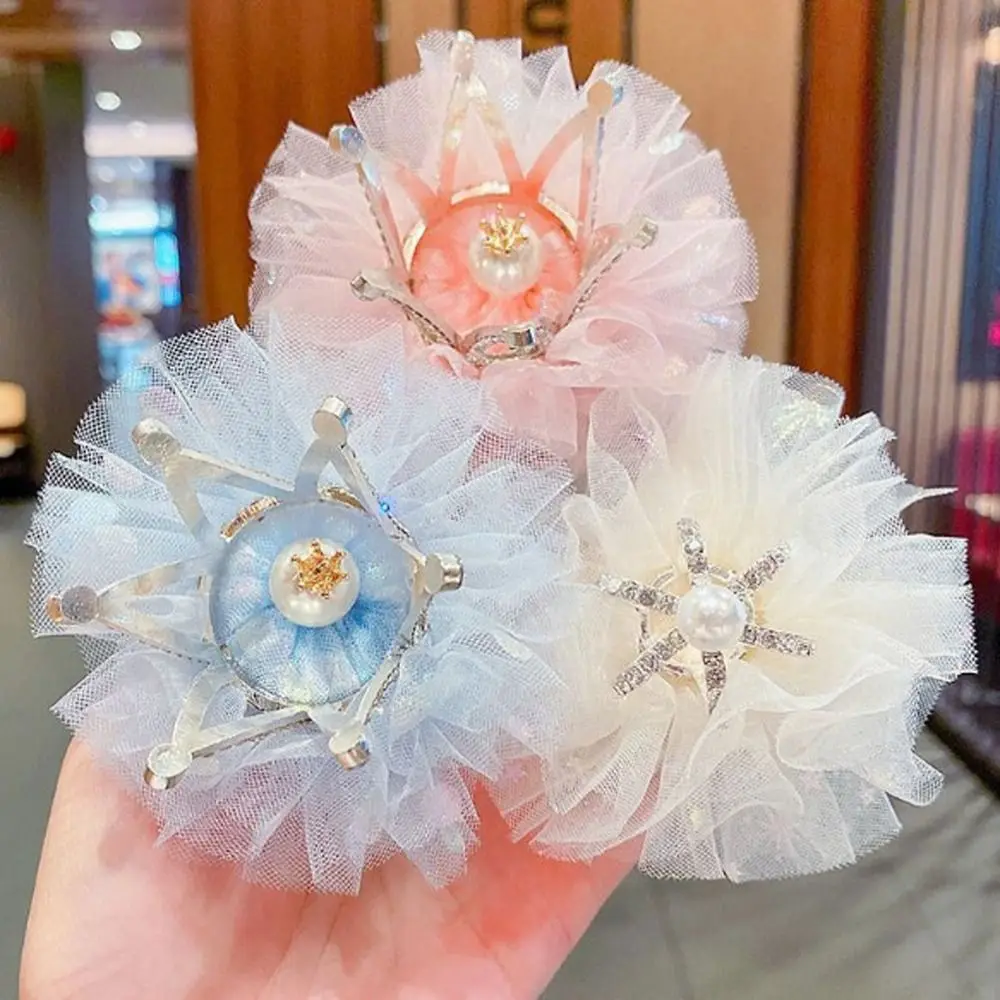 Cute Sweet Lovable Rhinestone Headdress Alloy Gauze Pearl Headwear Hair Clip Girl Hairpin Hair Accessory