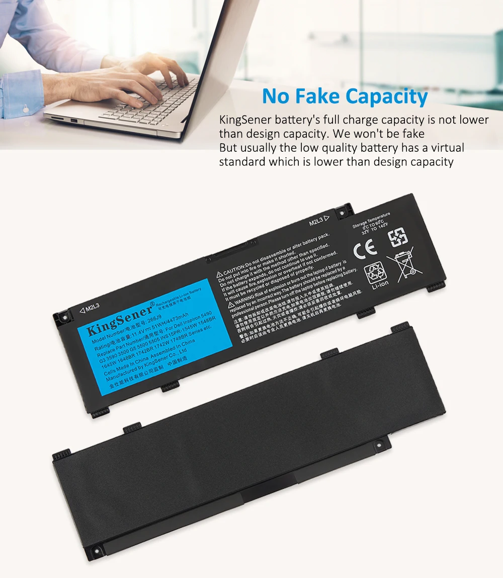 Bateria do Portátil Dell g3 15 3590 3500 g5 15 5500 5505 Dell Inspiron 14 5490 M4gwp Pn1vn Ferramentas Gratuitas 51wh Kingsener266j9 - Imagem 3