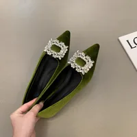 2025 Spring and Autumn New French Fashion Red Pointed Suede Water Diamond Shallow Mouth Flat Flat Casual Women's Shoes 2