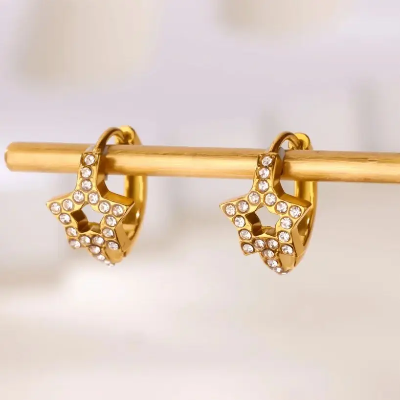 Luxury Zircon Stainless Steel Stars Earrings For Women