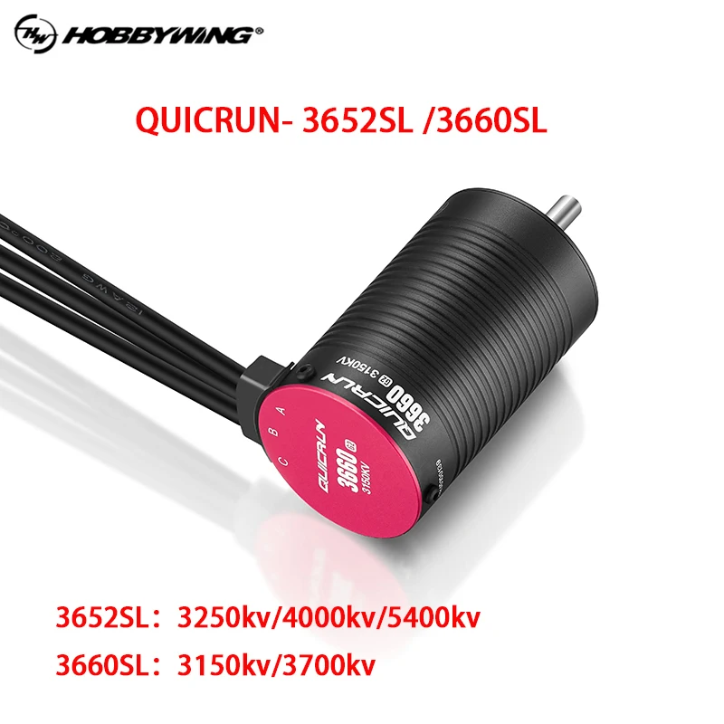 Moteur Brushless 3652SL G2 4000KV pour bateau RC, vue de côté montrant les câbles de puissance.