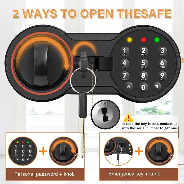 3.3 Cub Large Home Safe Fireproof Waterproof, Anti-theft Fireproof Safe Box with Programmable Keypad, Spare Keys and Removable S 4