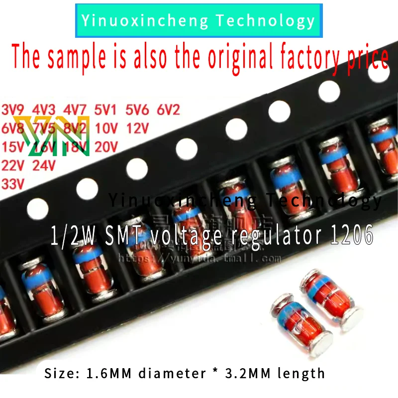 100PCS/LOT 1/2W SMT voltage regulator 1206 0.5W LL34 2/3/3.3/4.7/5.1/10/12/15/18-36V Cylindrical glass tube 1 100pcs tps65261rhbr tps65261 dc cd voltage regulator new mcu electronics