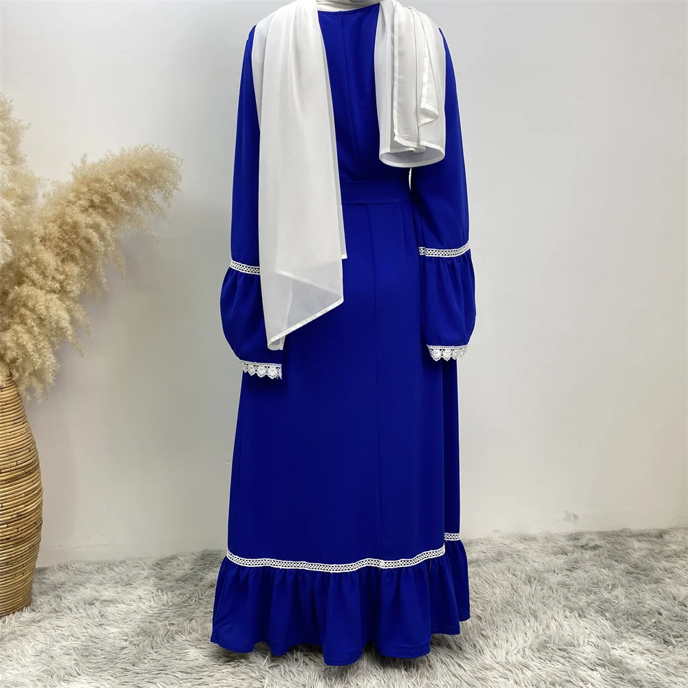 فستان فضفاض للنساء في الشرق الأوسط ، دانتيل أبيض ، أكمام طويلة ، نمط سحاب ، شائع ، مرقع ساخن ، دبي ، تركي ، إسلامي ، موضة جديدة ، رائج