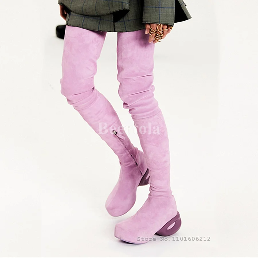 

Sexy Suede Over Knee Stretch Boots Woman Strange Heel Round Toe Zip Thigh High Boots Runway Shows Warm Autumn Winter Woman Shoes