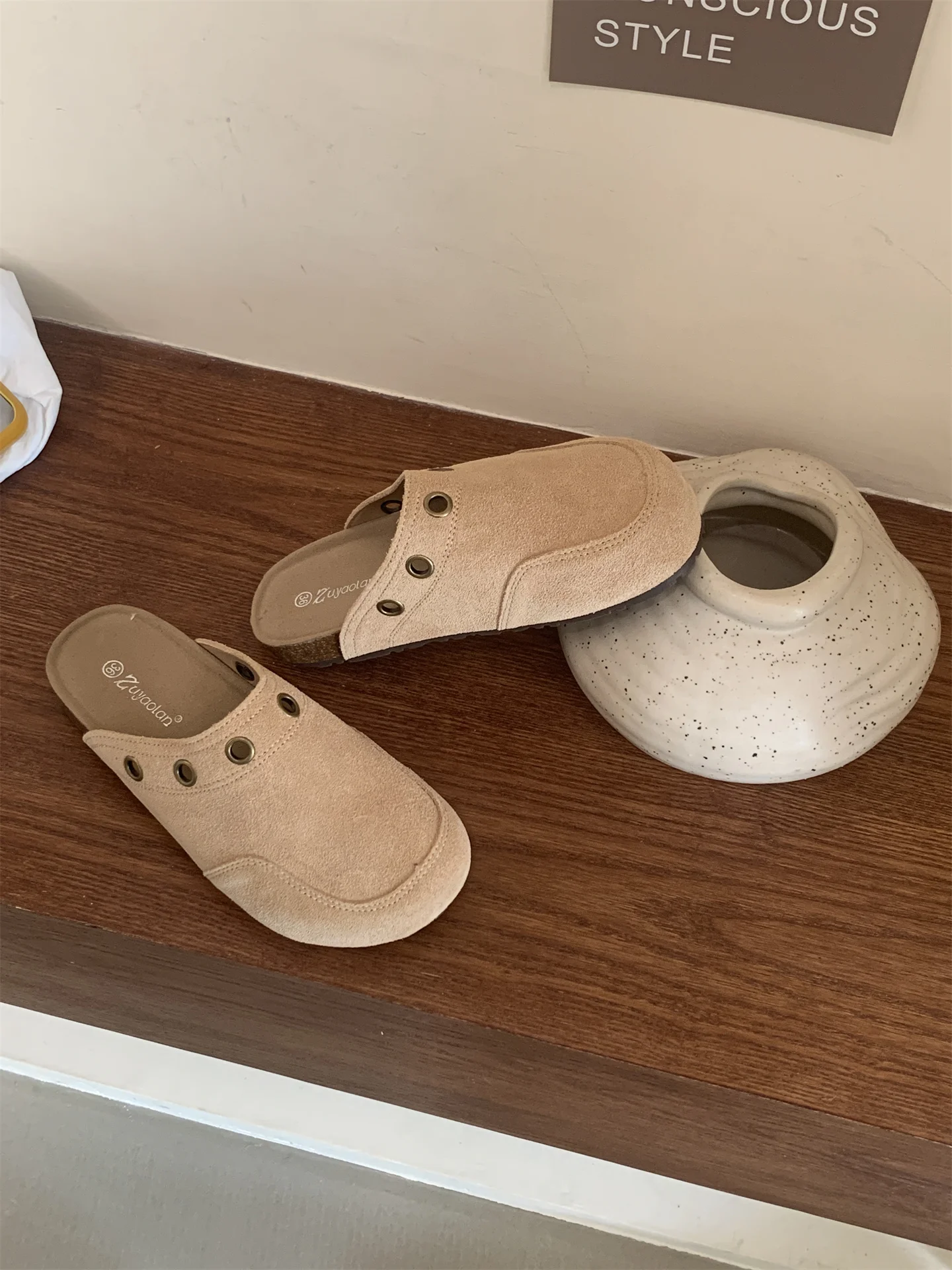 Suede Adjustable Strap Cork Footbed Mules For Women Arch Support_voghion.com