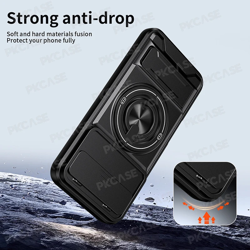 Folding Bracket Slide Camera Protect Case with Magnetic Ring Stand Cover