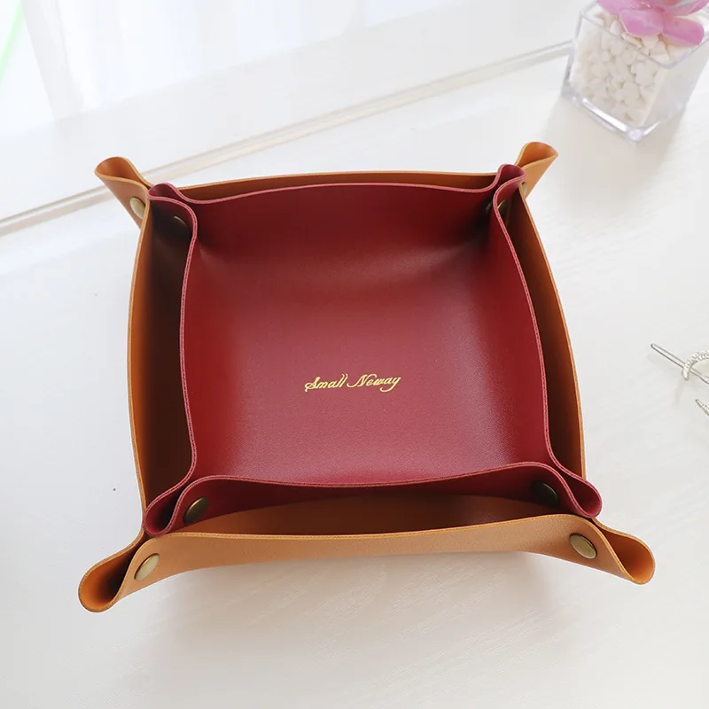 Desktop Storage Tray storage tray bamboo organizer tray jewelry storage tray PU Leather Key Plate Home Decoration Dice Tray Key Wallet Coins PU Leather Folding Storage Basket