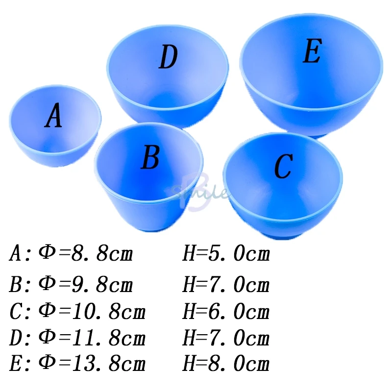 New Practical 5pcs Dental Silicone Flexible Rubber Blue Mixing Bowl