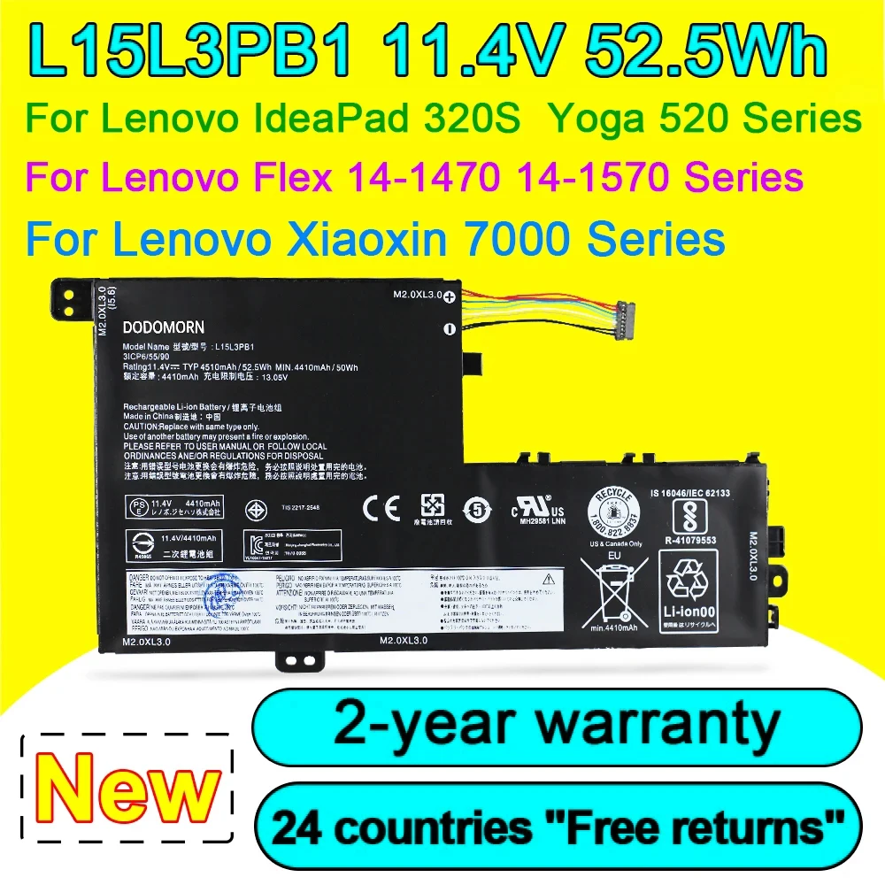 Nuova Batteria Per Laptop L15L3Pb0 Per Lenovo Ideapad 320S-15Isk 330S-15Ikb 330S-14Ikb Yoga 520-14Ikb Muslimate L15C3Pb1 Series